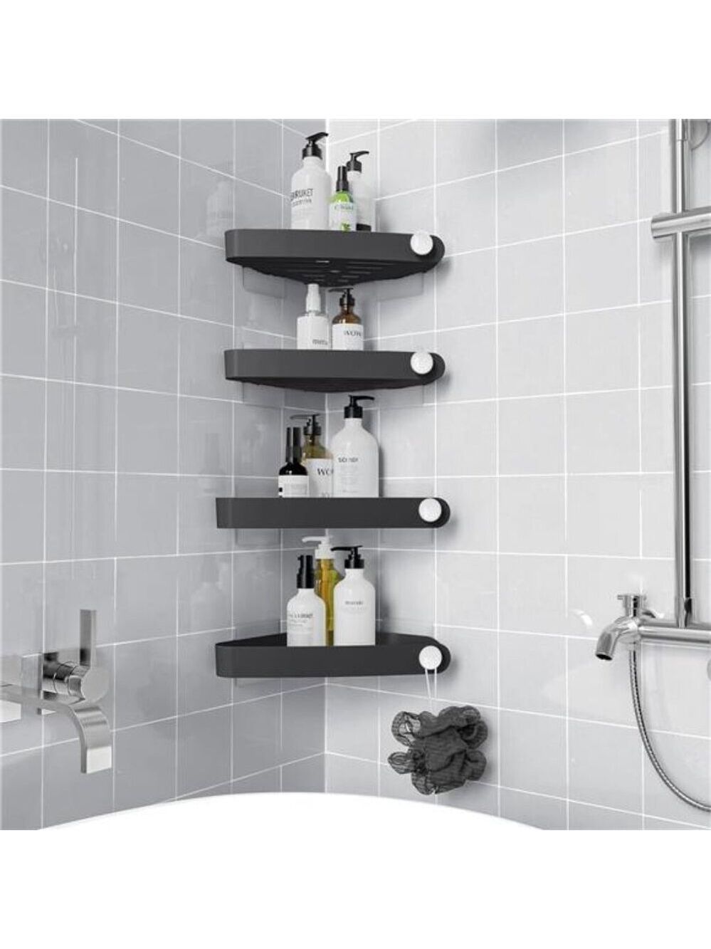 Corner shower caddy adhesive bathroom organizer shelves plastic no drill black